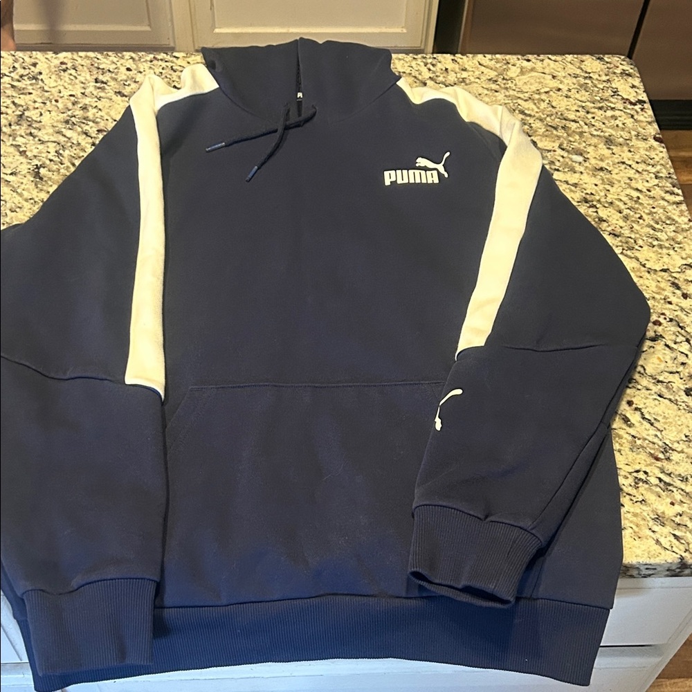 Puma Navy Crewneck Sweatshirt with White Shoulder Stripes